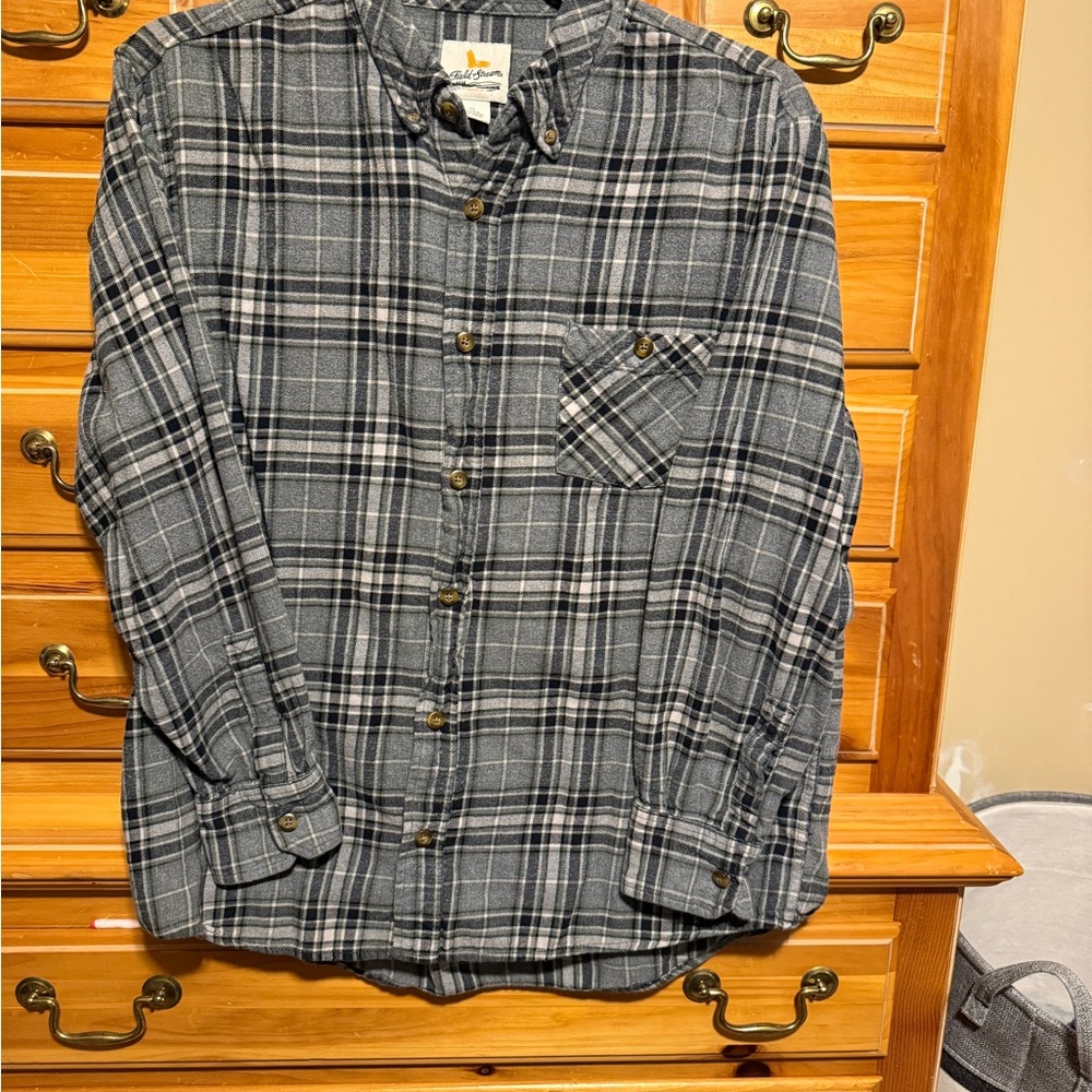 Field & Stream Gray Plaid Button-Up Long Sleeve Shirt Men’s XL